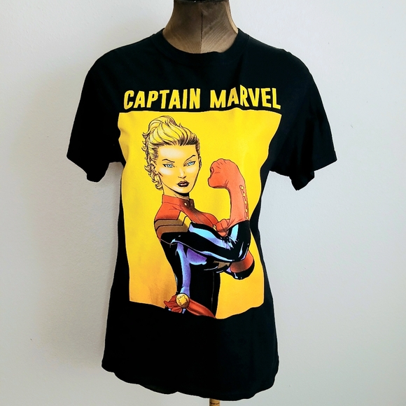 Captain Marvel Graphic Tee Unisex "Rosie The Riveter" Black Short Sleeve - Picture 2 of 7